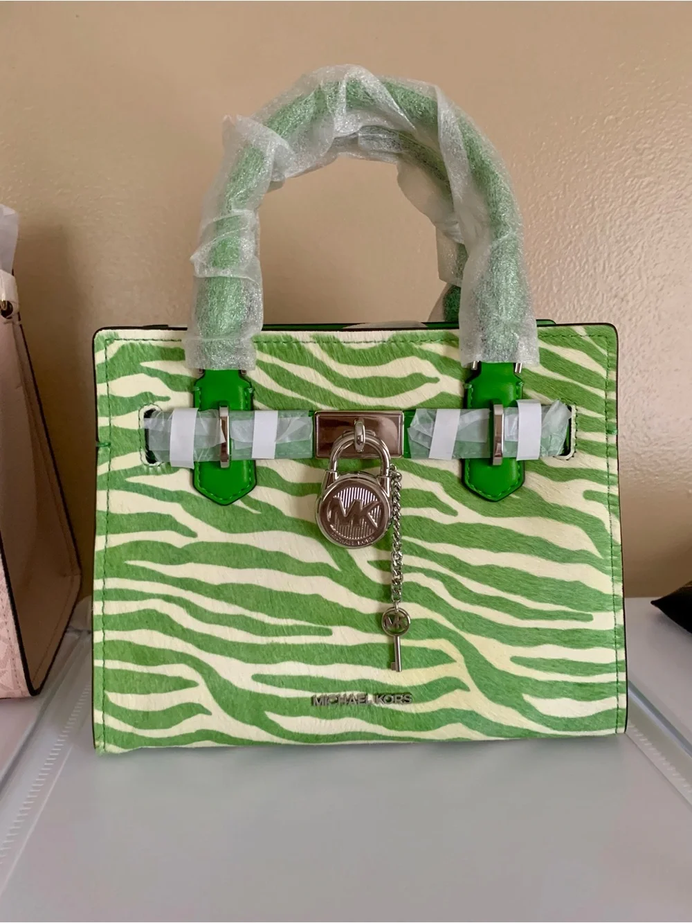 Michael Kors Hamilton Small Zebra Print Calf Hair Satchel in the color 